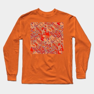 African Contemporary Kuba - Scarlet Orange Gray Long Sleeve T-Shirt